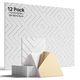 Woovio Sound Proof Foam Panels for Walls, 12 Pack Self-Adhesive Acoustic Panels, 12" X 12" X 0.4" Soundproof Wall Panels for Door, Ceiling, Home Office White