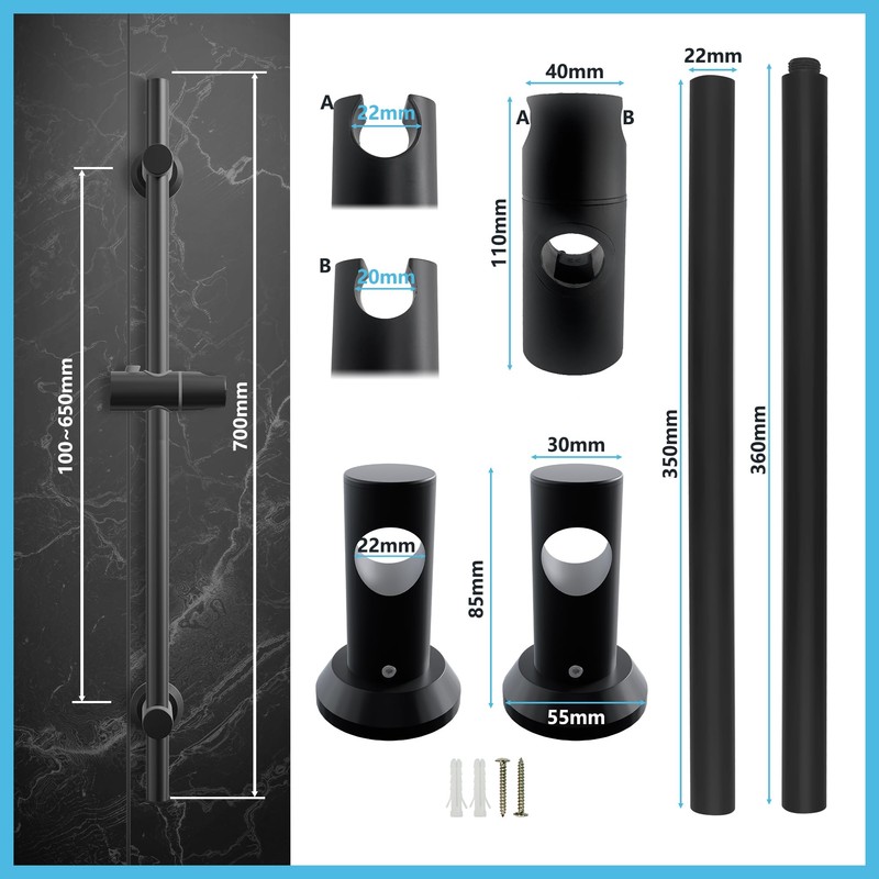 Görbach Shower Set, Stainless Steel Shower Rail 70 cm with