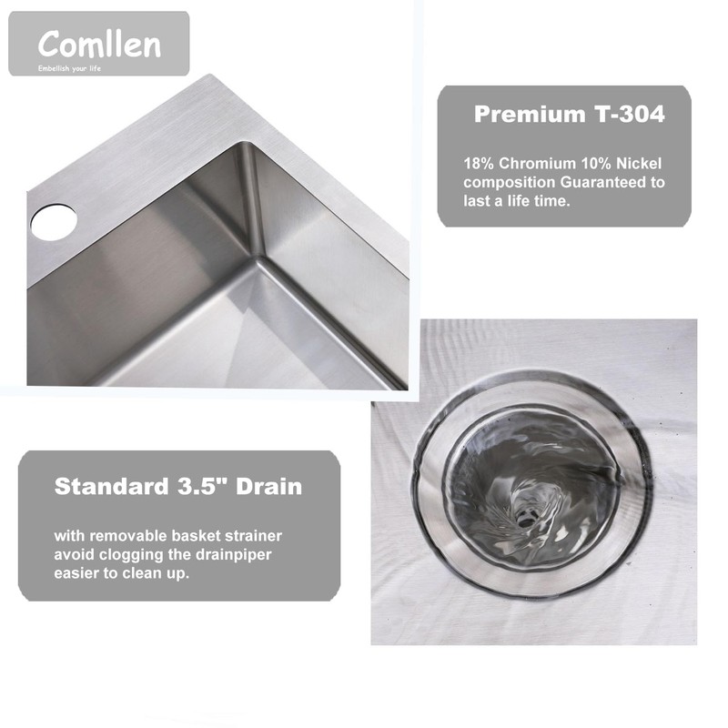 Comllen 15 x 15 inch Drop in Bar Sink, 18