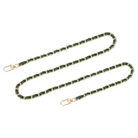 QUARKZMAN Bag Chain, 39 Inch Leather Iron Bag Strap, Handbag Chains, Purse Strap with Buckles for Shoulder and Crossbody Bags, Replacement Strap (Green Strap + Gold Chain)