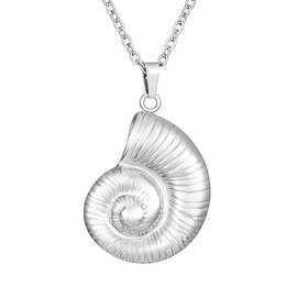 PINK TOWN Gold Seashell Charm Necklace for Women Trendy Bohemian Shell Pendant Necklace Chunky Stainless Steel Seashell Necklaces Minimalist Statement Necklaces Summer Beach Vacation Jewelry (Silver)