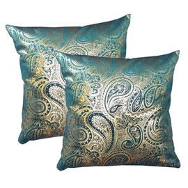ZUODU Gold Foil Printing Green Velvet Cushion Cover Home Decorative Throw Pillow Cover 2 Pieces Country Style 45cm X 45cm(golden flower-set of 2)