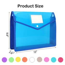 Plastic File Folder, 9 Pcs Large-Capacity Poly Envelope Expanding Wallet Document Folder Letter Size A4 Accordion File Pouch with Label Pocket, Snap Button for School Home Work Office Organization