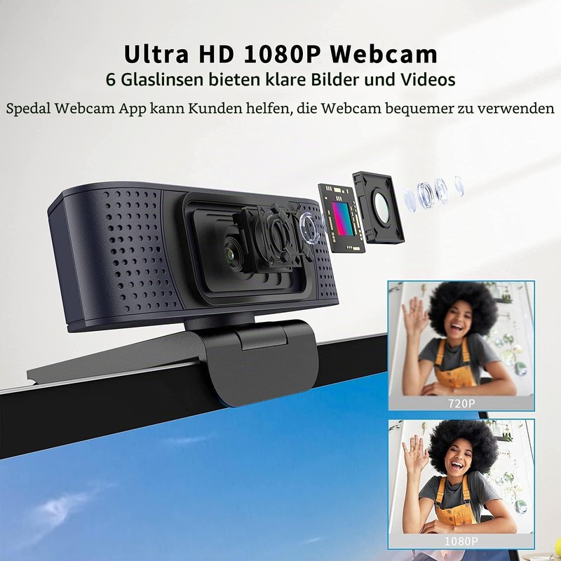 Spedal 1080p Full HD Webcam with Auto Focus, Dual Microphone