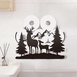 WADORN Deer Toilet Paper Holder, Metal Forest Animal Wall Mounted Toilet Paper Storage for Extra 8 Rolls Funny Animal Toilet Paper Organizer Toilet Paper Roll Holder for Bathroom Home Office Décor