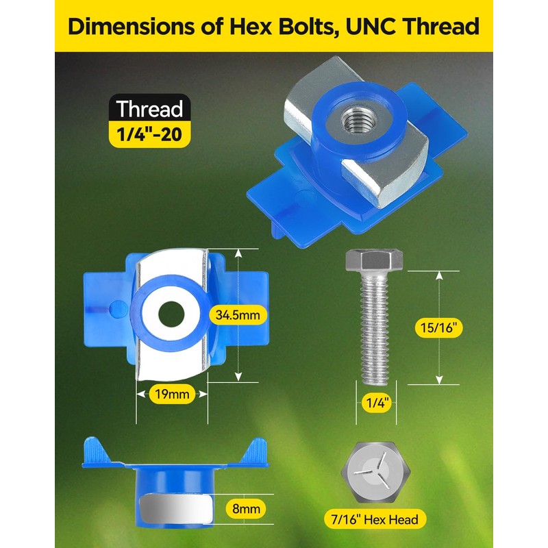 GZBEVITAR 1/4"-20 Nylon Channel Squeeze Nut and Bolt, 8mm Thickened