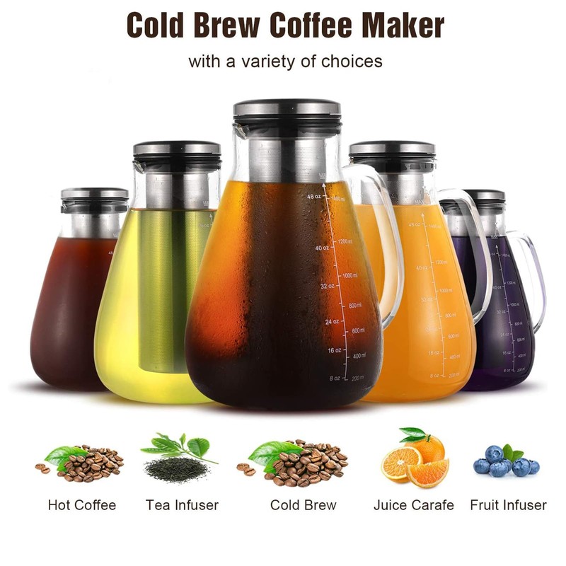 YMMIND Cold Brew Iced Coffee Maker 51oz, Brewed Coffee Pot