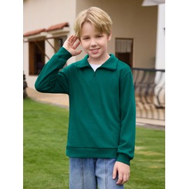 Haloumoning Boys Quarter Zip Sweatshirt Kids Long Sleeve Fall Pullover 5-14 Years Dark Green