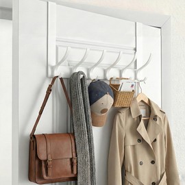 Peasulin Over The Door Hooks, Sturdy Door Hanger, Large Over The Door Towel Rack with 12 Hooks, Heavy Duty Easy to Install, for Bathroom, Bedroom，Kitchen，Hanging Towels, Coats (White)