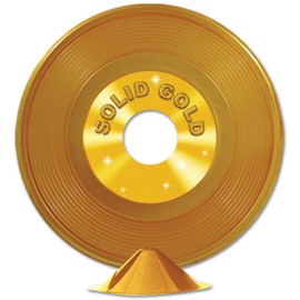 Beistle 57209 12-Pack Gold Plastic Record Centerpieces, 9-Inch