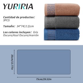 YURIRIA Toallas de baño Juego de Toallas de Mano de 3 Piezas de 75x35CM, 100% Algodón, de Secado Rápido, para baño, Ducha, Playa, SPA(Gris Oscuro+Azul Oscuro+marrón)