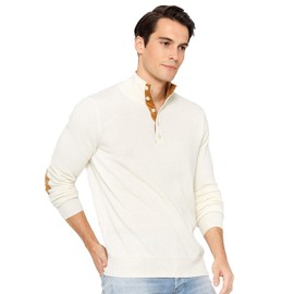 State Cashmere Button Up Mock Neck Sweater - Long Sleeve Pullover for Men Made with 100% Pure Cashmere Sourced from Inner Mongolia Goats - Soft, Lightweight & Versatile - (Undyed White, Medium)