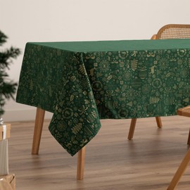 GAMUSI Christmas Jacquard Gold Yarn Dining Table Cloth Square Christmas Decoration 140x140cm Green