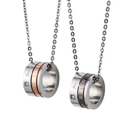 White Clover 4SUP094GO & 4SUP094BK Surgical Stainless Steel 316L Cubic Zirconia Hypoallergenic Circle Necklace Pink & Black, Stainless Steel, Cubic Zirconia