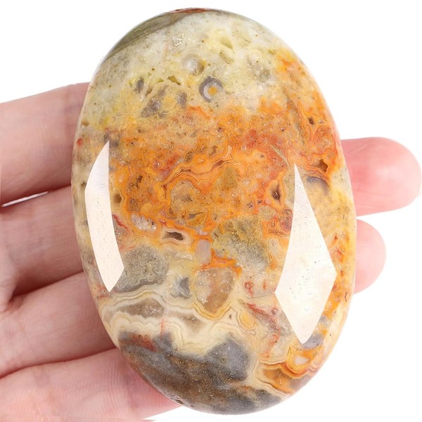 XIANNVXI 2.4 Inch Large Crystals Crazy Lace Agate Worry Stones Natural Gemstones Crystal Stone Polished Oval Palm Bag Stone Massage Reiki Healing Stone 1 Piece