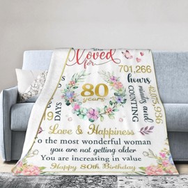 80th Birthday Blanket Gifts for Women - Happy 80th Birthday Gift Ideas for Mom - 80 Year Old Gifts for Grandma Wife Mom - Flannel Fleece Soft Throw Blanket 50x60