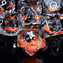 Liquid Core Cat DND Dice Set 7Pcs with Box- Sharp Edge Cute Cat Style Resin Dungeons and Dragons Dice for D&D, Roleplaying Games, RPG, MTG, Table Games D20 D12 D10 D8 D6 D4(Cathead-Orange)