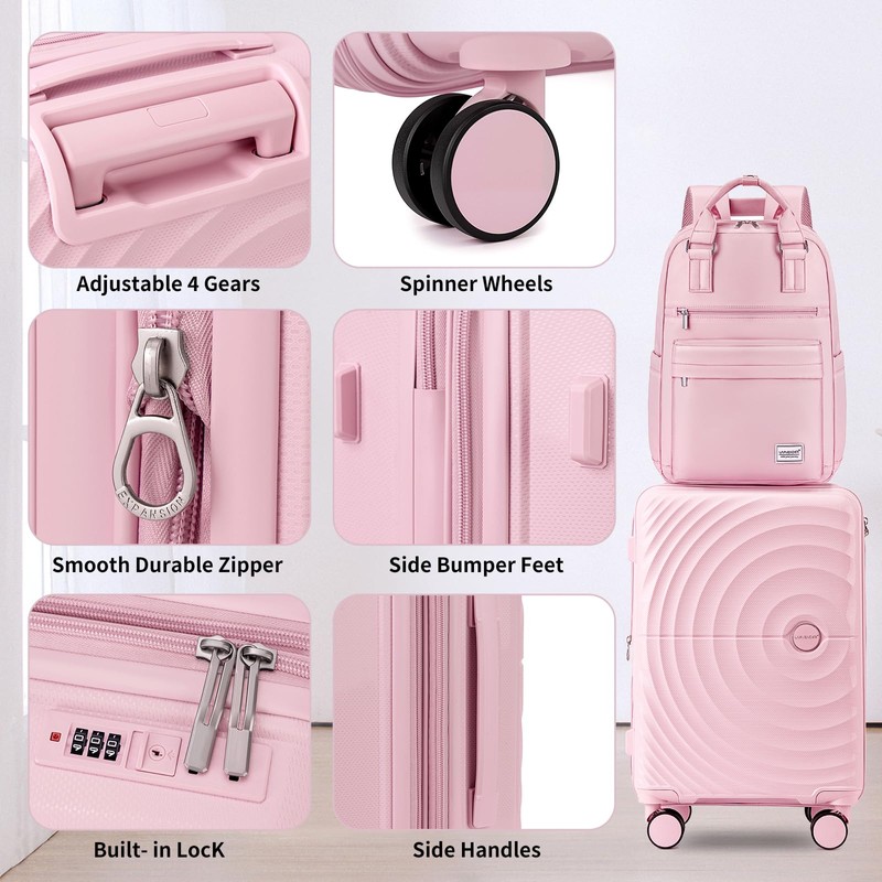 LARVENDER Expandable Carry On 3 Piece Luggage Set with Backpack