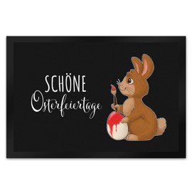 speecheese Beautiful Easter Holiday Door Mat XL in 40 x 60 cm with Rabbit and Easter Egg Door Mat as Decoration for Easter Painted the Easter Bunny on the Door Mat One Egg with a Red Brush