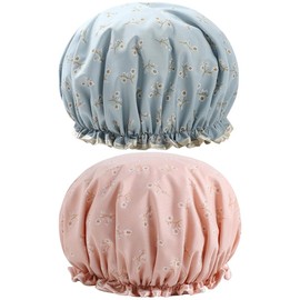 Shower Cap, UPKOCH Japan Double Layer Printed Waterproof Bath Cap EVA Material for Women Japanese Lightweight and Flexible Bath Cap, Pack of 2