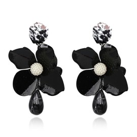 XYAYOU Flower Petal Resin Bead Statement Dangle Floral Tassel Earrings for Women Jewelry (black)