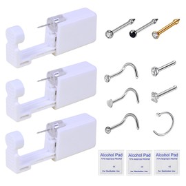 HYJLPAF Nose Piercing Kit - 3 Pack Self Piercing Gun, Disposable Safety Kit with Nose Rings and Studs