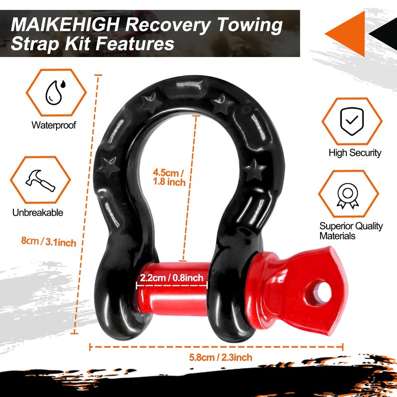 MAIKEHIGH Tow Strap Heavy Duty with Hooks, 2"×16ft 22,000Lbs Tow