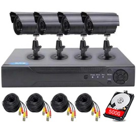 4CH DVR Wired CCTV Security System with 4pcs 1080P Metal Waterproof Surveillance Camera Infrared Night Vision Motion Detection for Indoor Outdoor 24/7 Recording (Include 500GB HDD) Remote Access