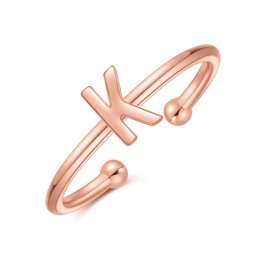 GLIJWELE Initial Rings for Women, Rose Gold Plated Letter Initial Rings 925 Sterling Silver Letter Rings for Women (K)