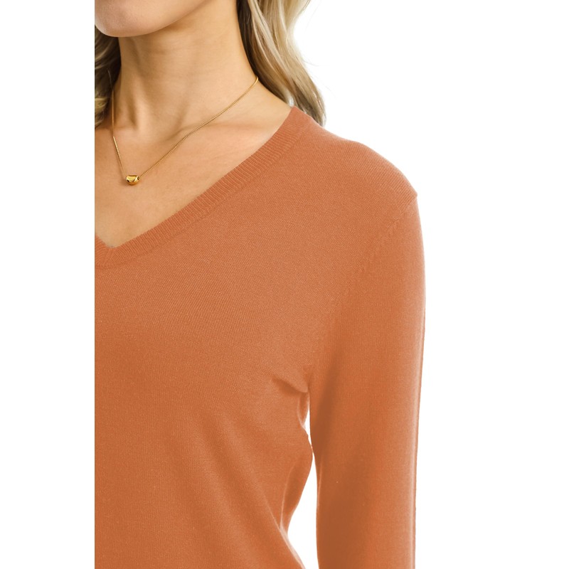 QUALFORT Sweaters for Women V Neck Long Sleeve Pullover Sweater
