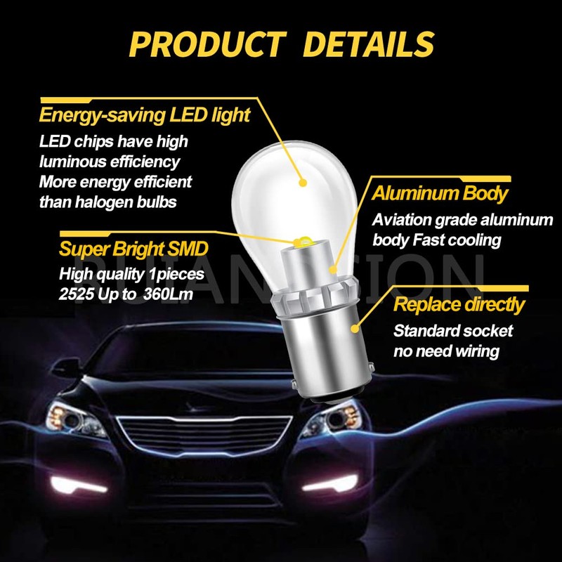 Ruiandsion BA15D LED Bulb White 6-24V 1130 1142 1176 Interior