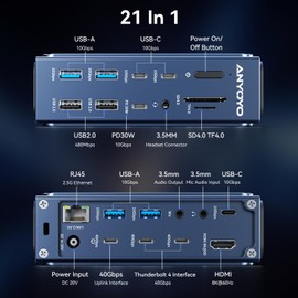 Thunderbolt 4 Dock - 21 Ports, 8K60Hz HDMI, 2.5GbE Ethernet, SD/TF 4.0, 10Gbps USB C/A 3.2 Gen2, 3.5mm Audio, MacBook Docking Station Dual Monitor, Thunderbolt 4 Dock for Mac M1/M2/M3 Pro/Max