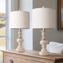 BOBOMOMO Tradition 20" Rustic Single Table Lamp for Living Room Bedroom Bedside Desk Lamps Bedroom Nightstand Vintage Lamps Linen,Suitable for Decorating Small Areas (1 Pack)