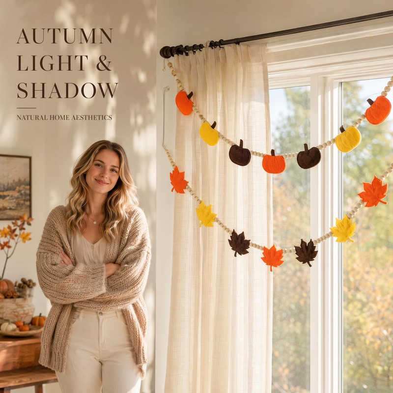 2 Pack Fall Wood Bead Garland Felt Pumpkin Maple Leaf
