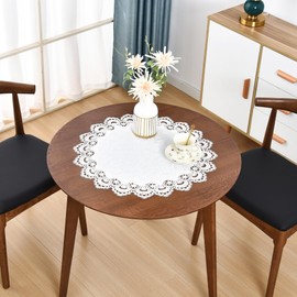 Elegant White Lace Jacquard Round Doily Tablecloth Table Topper Decoration Cover for Home Dresser Scarf and Table Centerpiece 24 Inch