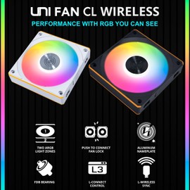 Lian Li UNI Fan CL120 ARGB PWM Fan - Single Pack - 2.4 GHz Wireless Signal RGB & PC Case Fans Control - 28mm FDB - Daisy-Chain - Low Noise - Controller NOT Included & Required - White (12CL1W1W)