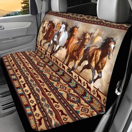 WELLFLYHOM Western Horse Rear Bench Seat Cover for Cars Truck SUV Southwest Aztec Car Seat Covers for Women Men Geometric Stripe Back Seat Backrest Saddle Blanket Protector Set of 2
