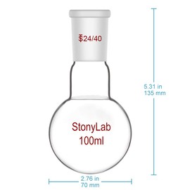 StonyLab Glass 500ml Heavy Wall Single Neck 1 Neck Round Bottom Flask RBF, with 24/40 Standard Taper Outer Joint – 500ml