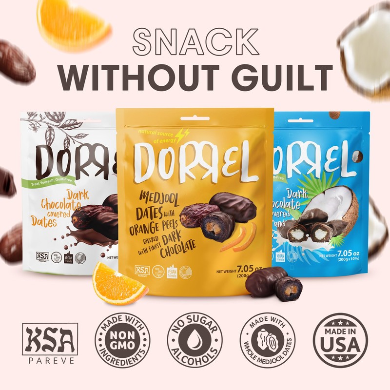 DORREL - Trio Bundle Pack: Belgian Dark Chocolate Covered Dates