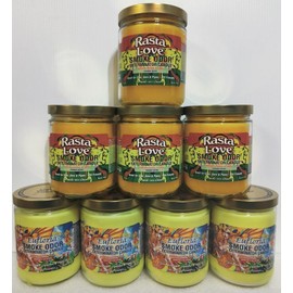 Smoke Odor Exterminator 13 oz Jar Candles Rasta Love, Assortment (8) Includes 4 Rasta Love and 4 Eufloria.