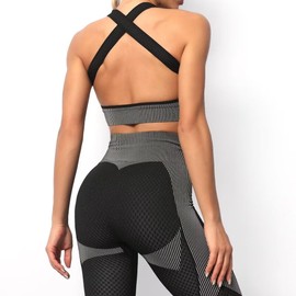 Women's 3pcs Seamless Workout Outfits Sets, Yoga Sportswear Tracksuit Leggings and Stretch Sports Bra Fitness