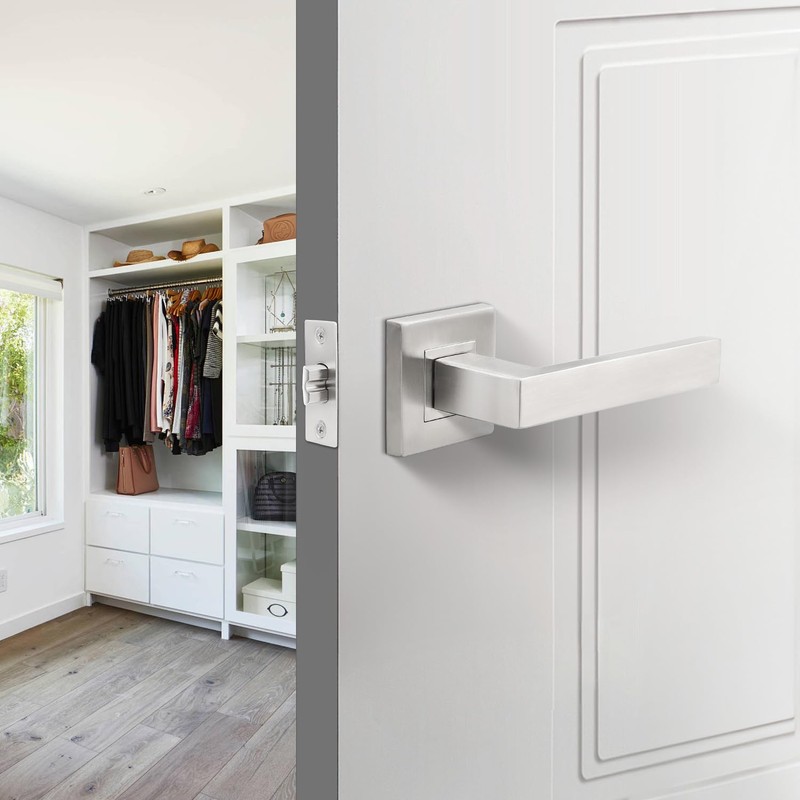 Probrico Passage Door Handles Satin Nickel Handles Lever On Square