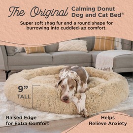 Best Friends by Sheri The Original Calming Donut Dog and Cat Bed in Shag Fur, Taupe, Jumbo, 2XL, 54x54