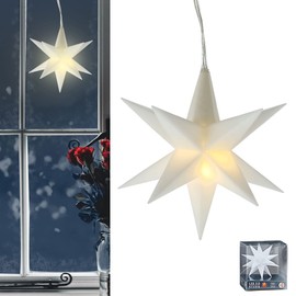 Luminous Star Plastic Christmas Star for Hanging Illuminated with Timer Function in Various Colours Including Bulb Diameter 12 cm (White)