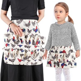 Durable Egg Gathering Apron 12 Deep Pockets Canvas Fabric for Duck Goose Quail Dove Eggs Holder Easter Egg Collecting Apron Chicken Coop Tool Hen Rooster Print (Egg Apro Aults+Child A)
