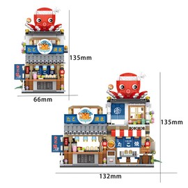 Takoyaki Shop Building Blocks Kit, 722 Pieces Street View Modular House Model Building Blocks, Mini Japanese Architecture Clamping Building Blocks Construction Set Construction Toy Set for Children