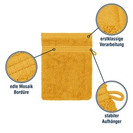 Merana Rome Wash Cloth Set | Absorbent, Soft and Lint-Free | Terry Wash Mitts in Luxury Quality Made of Heavy Cotton 590 GSM (Mango Gold, 4 x Wash Mitt (15 x 20 cm)