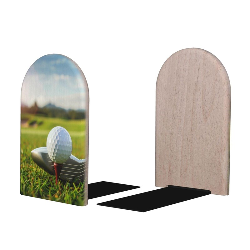 DXTKWL Decorative Bookends 2 Pcs Golf Ball Wood Bookends for