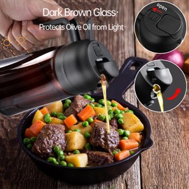 FOASPER 2 In 1 Olive Oil Dispenser for Kitchen, 16oz Oil Sprayer Bottle for Cooking, Glass Olive Oil Dispenser Bottle Spray and Pour, Air Fryer, Salad, BBQ, Upgraded Light Blocking Brown