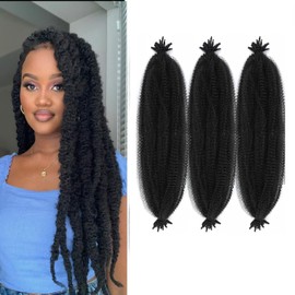 Afro Twist Hair 3 Packs and 1 Piece Crochet, Springy Afro Twist Hair for Soft Locs Hair Extensions (1B#,24 Inch (Pack of 3))